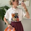 T-shirt over stampa fiore e foglie Vicolo 052