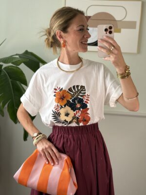 T-shirt over stampa fiore e foglie Vicolo 052