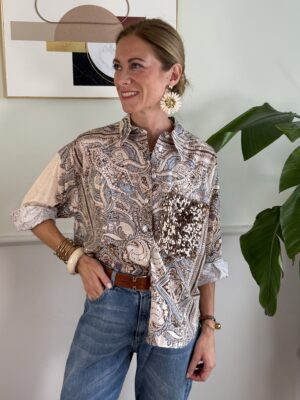 Camicia beige/azzurro taschina Paillettes Tensione In AA1 G44