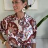 Camicia Lino Viscosa fiori fuxia/tabacco Tensione In AA1 G30