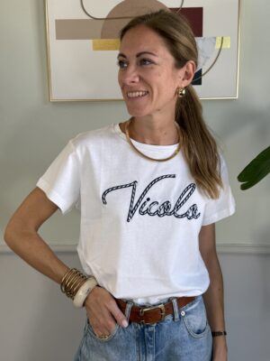 T-shirt slim Vicolo ricamato bianco/blu 499