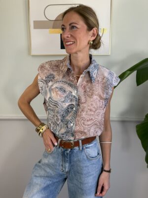 Camicia smanicata cashmere delavè spalla arricciata Vicolo 522