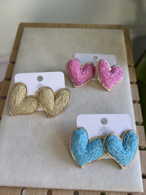 Orecchini cuore effetto rafia 3 colori