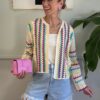 Cardigan crochet crop multicolor 662#