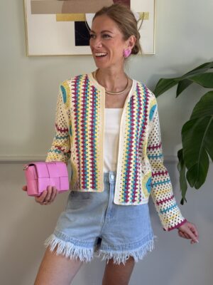 Cardigan crochet crop multicolor 662#