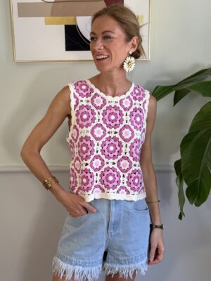 Canotta crochet Panna/Rosa 3-1