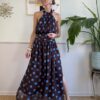 Vestito misto seta polka dots blue/brown 28-2