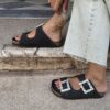 Ciabatta doppia fascia fibbia gioiello B&S NERO