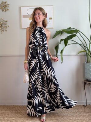 Vestito scollo profondo geometrie black and white VICOLO 282