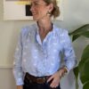 Camicia quadretti vichy bianco/azzurro e fiori ricamati 473 – OCCASIONI/NO CAMBIO