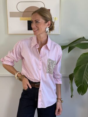 Camicia gessata ROSA taschina paillettes Susy Mix 47G OCCASIONI/NO CAMBIO