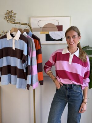 Polo rigata a maniche lunghe con collo a contrasto Motel 414 - OCCASIONI/NO CAMBIO
