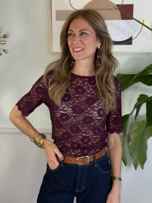 Blusa in pizzo maniche corte Susy Mix 41W PRUGNA