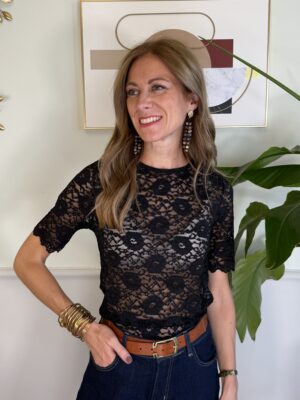 Blusa in pizzo maniche corte Susy Mix 41W NERO