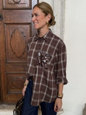 Camicia check tasca paillettes SusyMix- MORO 477