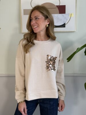 Felpa spacchetti con tasca paillettes SusyMix AVORIO