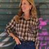 Camicia check con tasca paillettes SusyMix 495-MORO