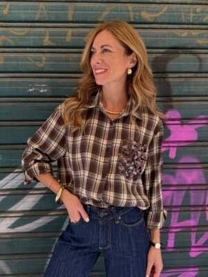 Camicia check con tasca paillettes SusyMix 495-MORO