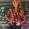 Camicia check con tasca paillettes SusyMix 495-ROSSO LAMPONE