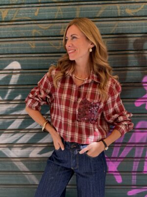 Camicia check con tasca paillettes SusyMix 495-ROSSO LAMPONE