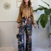Panta palazzo elastico in vita stampa su base verde HaveOne 236- NOMAD Limited Edition