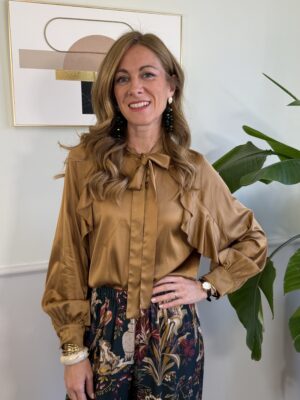 Camicia fiocco manica rouche oro Kikisix 882