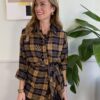 Camicia check con nodo Susy Mix B39 senape/moro