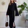 Abito lungo con cintura in jersey HaveOne 099 Nero