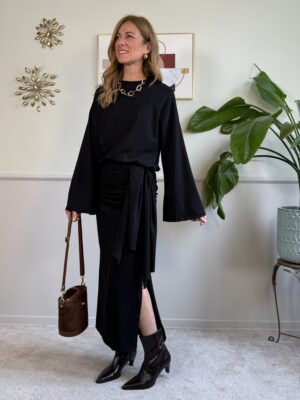Abito lungo con cintura in jersey HaveOne 099 Nero
