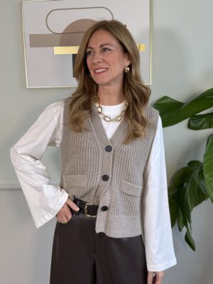 Gilet a coste tasche e bottoni Vicolo 029 TAUPE