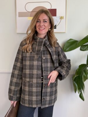 Cappotto tartan con foulard 50% lana Kaki 020