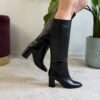 Stivale in pelle con tacco grosso Maya 701 NERO