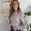 Camicia quadri e fiori ricamati 37#