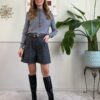 Shorts con pinces in tessuto spigato grigio 50% lana 042