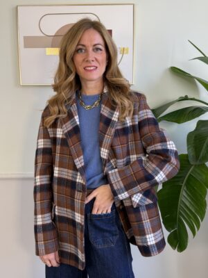 Giacca-cappotto over check Moro/panna HaveOne 111